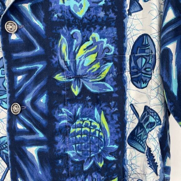 UI Makai Blue Floral Tiki Panel Hawaiian Short Sleeve Button Down Shirt Small - Picture 2 of 5